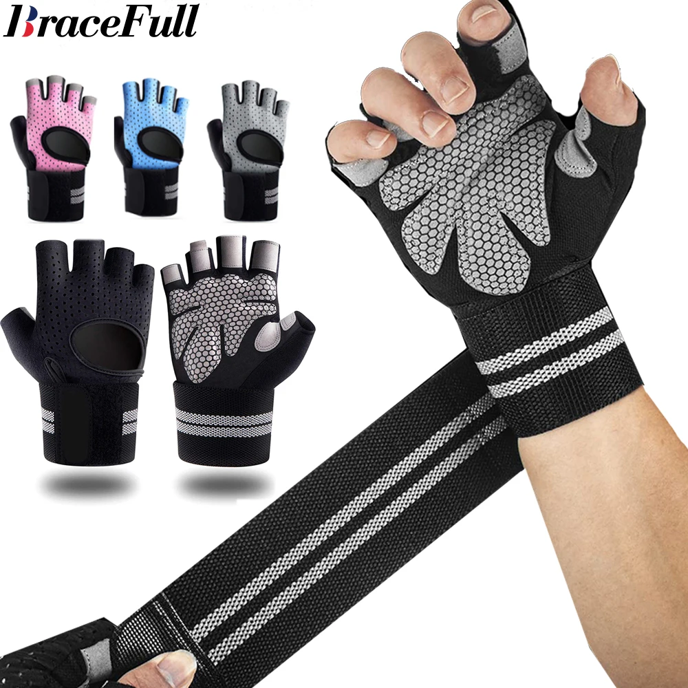 Crossfit Accessories - 1 Paar Halbfinger-Fitness handschuhe mit Handgelenk